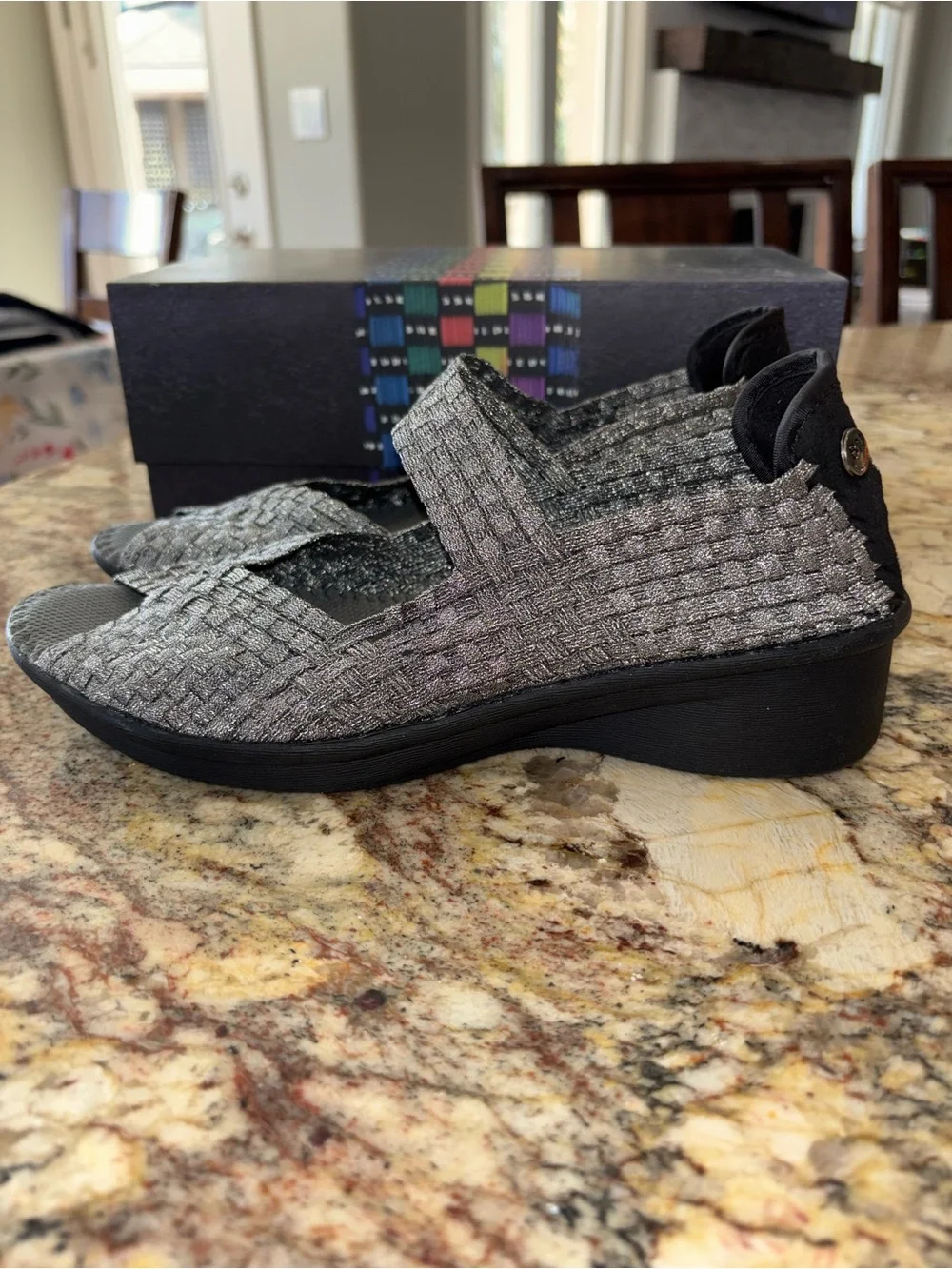 Bernie Mev Woven Stretch Slingback Sandals in Metallic Gray 🆕 - Picture 9 of 9